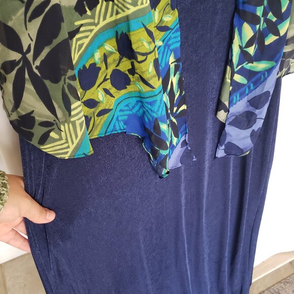 Cascais Woman Navy Blue Multicolor Unique Short Sleeve Formal Long Dress Size 10 - Picture 12 of 13